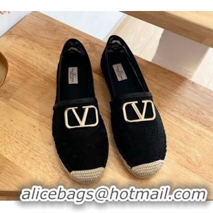 Good Looking Valentino VLogo Lace Espadrilles Black 122648