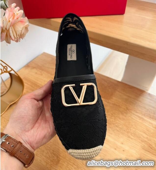 Good Looking Valentino VLogo Lace Espadrilles Black 122648