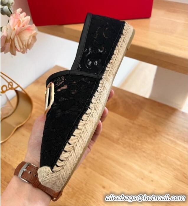 Good Looking Valentino VLogo Lace Espadrilles Black 122648