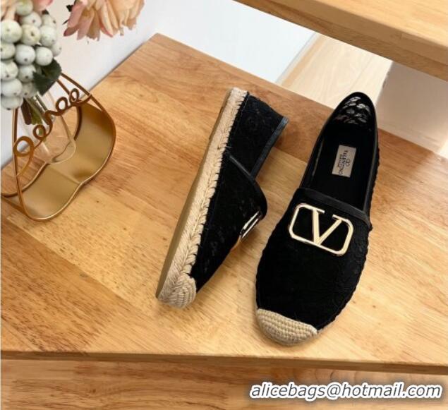 Good Looking Valentino VLogo Lace Espadrilles Black 122648