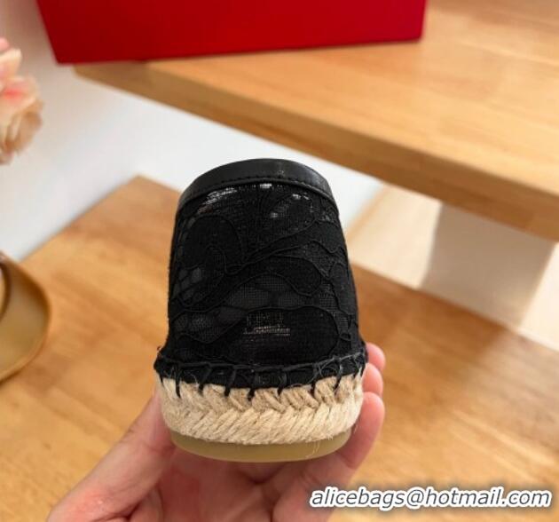 Good Looking Valentino VLogo Lace Espadrilles Black 122648