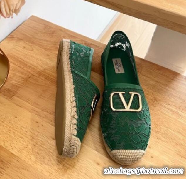 Stylish Valentino VLogo Lace Espadrilles Green 122649