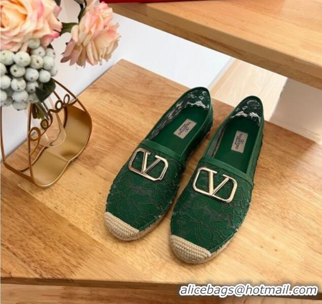 Stylish Valentino VLogo Lace Espadrilles Green 122649