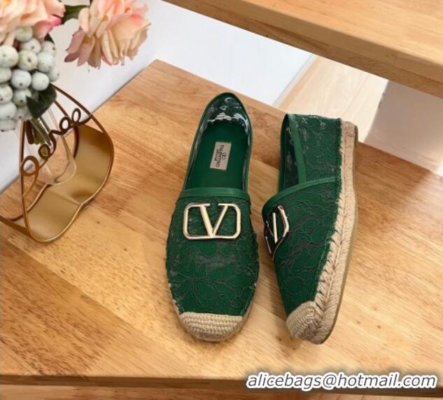 Stylish Valentino VLogo Lace Espadrilles Green 122649