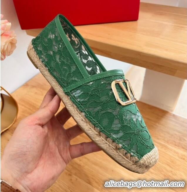 Stylish Valentino VLogo Lace Espadrilles Green 122649