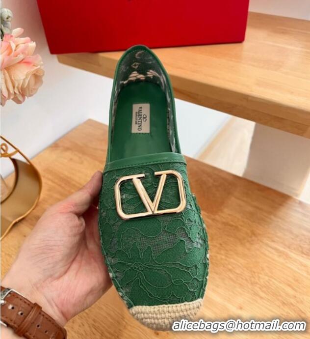 Stylish Valentino VLogo Lace Espadrilles Green 122649