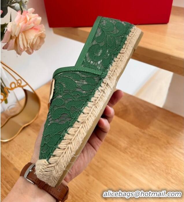 Stylish Valentino VLogo Lace Espadrilles Green 122649