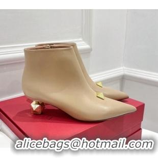 Best Product Valentino Roman Stud Leather Ankle Boots 5cm Beige 122896