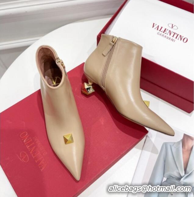 Best Product Valentino Roman Stud Leather Ankle Boots 5cm Beige 122896