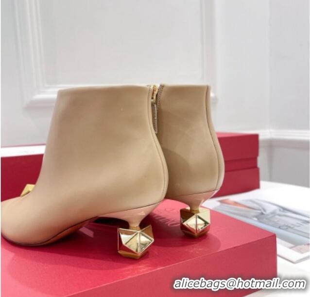 Best Product Valentino Roman Stud Leather Ankle Boots 5cm Beige 122896