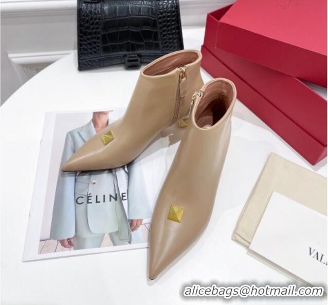 Best Product Valentino Roman Stud Leather Ankle Boots 5cm Beige 122896