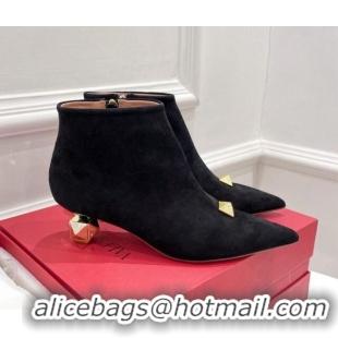 Pretty Style Valentino Roman Stud Suede Ankle Boots 5cm Black 122897