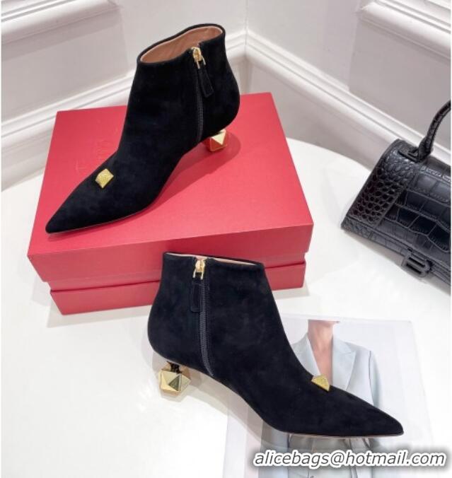 Pretty Style Valentino Roman Stud Suede Ankle Boots 5cm Black 122897