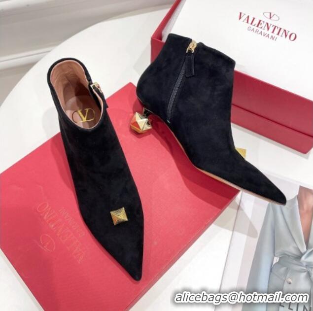 Pretty Style Valentino Roman Stud Suede Ankle Boots 5cm Black 122897