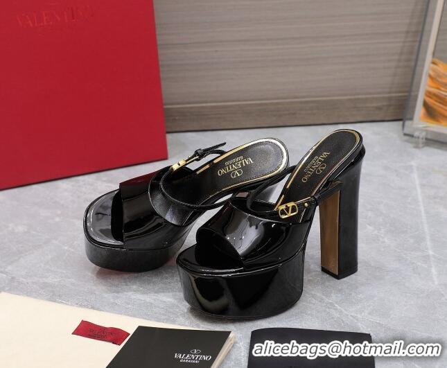 Durable Valentino Tan-Go Platform Slides Sandals 15.5cm in Patent Leather Black 013072