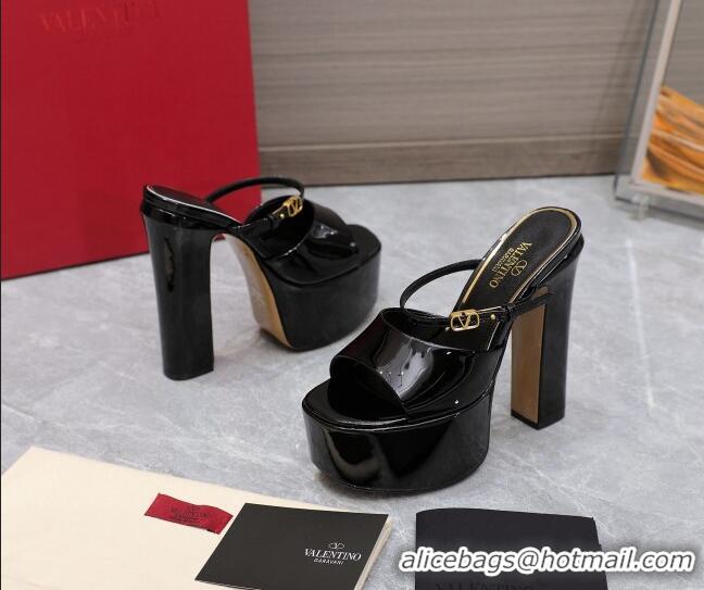 Durable Valentino Tan-Go Platform Slides Sandals 15.5cm in Patent Leather Black 013072