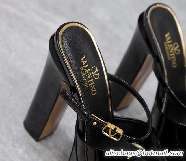 Durable Valentino Tan-Go Platform Slides Sandals 15.5cm in Patent Leather Black 013072