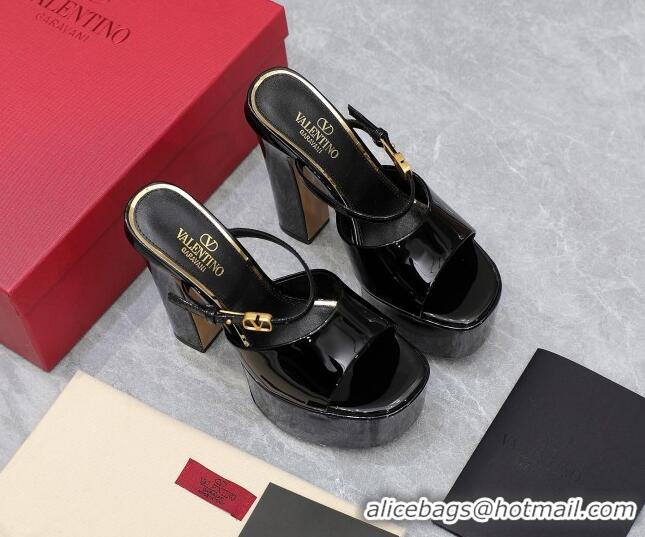 Durable Valentino Tan-Go Platform Slides Sandals 15.5cm in Patent Leather Black 013072