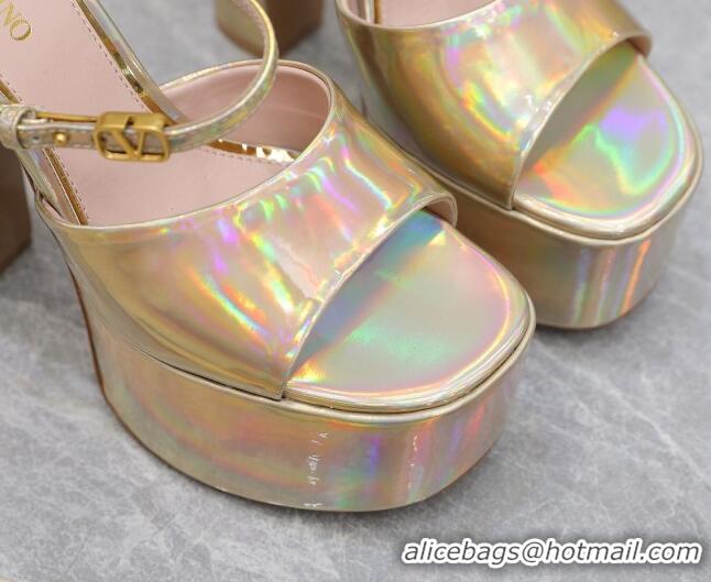 Best Price Valentino Tan-Go Platform Slides Sandals 15.5cm in Patent Leather Iridescent Gold 013073