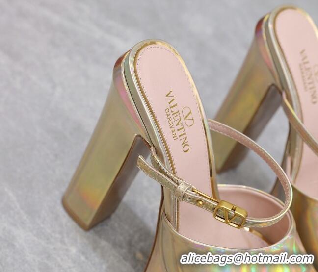 Best Price Valentino Tan-Go Platform Slides Sandals 15.5cm in Patent Leather Iridescent Gold 013073