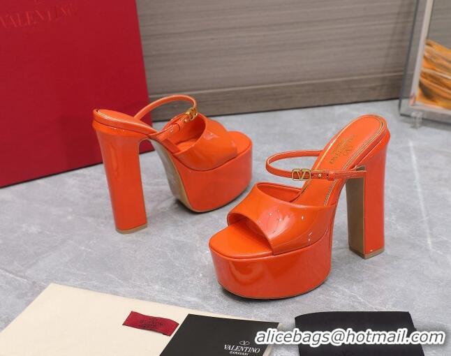 Unique Style Valentino Tan-Go Platform Slides Sandals 15.5cm in Patent Leather Orange 013074