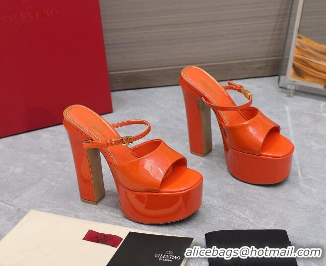 Unique Style Valentino Tan-Go Platform Slides Sandals 15.5cm in Patent Leather Orange 013074