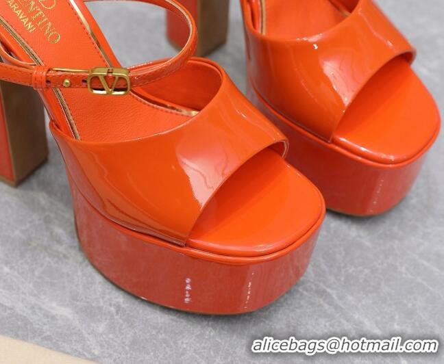 Unique Style Valentino Tan-Go Platform Slides Sandals 15.5cm in Patent Leather Orange 013074