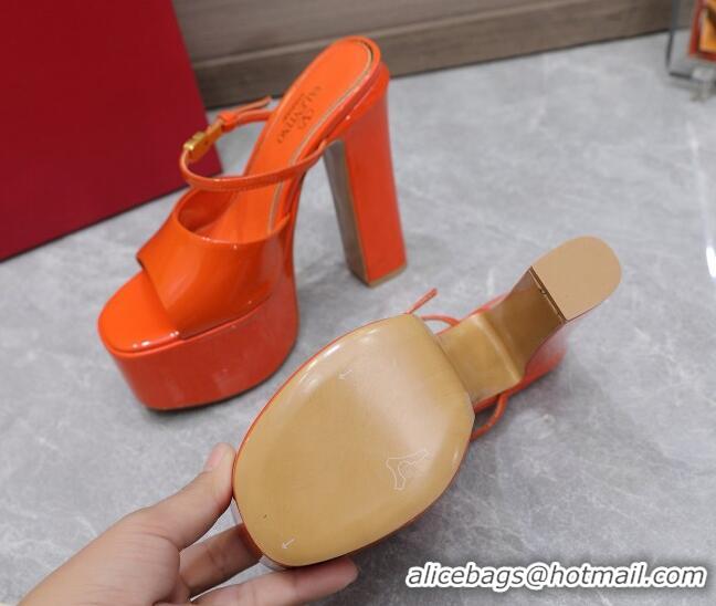 Unique Style Valentino Tan-Go Platform Slides Sandals 15.5cm in Patent Leather Orange 013074