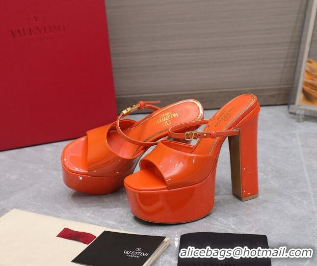 Unique Style Valentino Tan-Go Platform Slides Sandals 15.5cm in Patent Leather Orange 013074