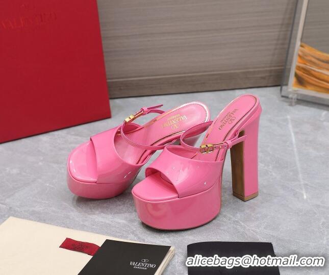 Most Popular Valentino Tan-Go Platform Slides Sandals 15.5cm in Patent Leather Light Pink 013075