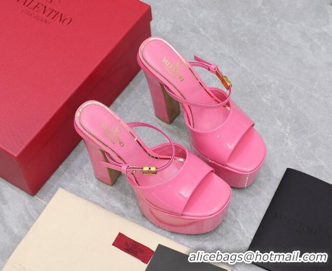 Most Popular Valentino Tan-Go Platform Slides Sandals 15.5cm in Patent Leather Light Pink 013075