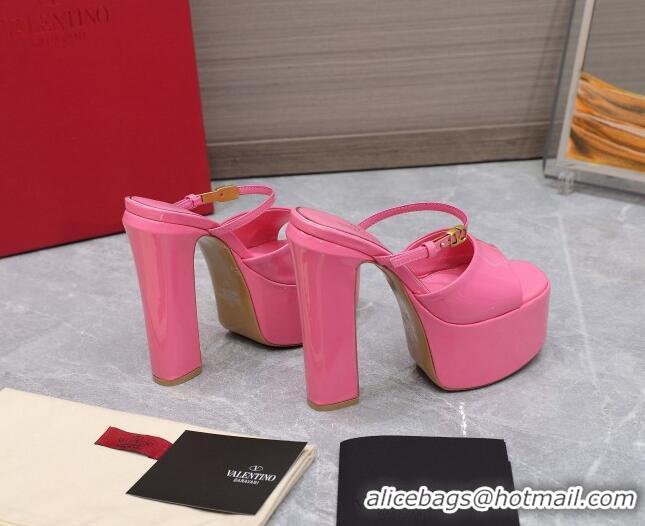 Most Popular Valentino Tan-Go Platform Slides Sandals 15.5cm in Patent Leather Light Pink 013075