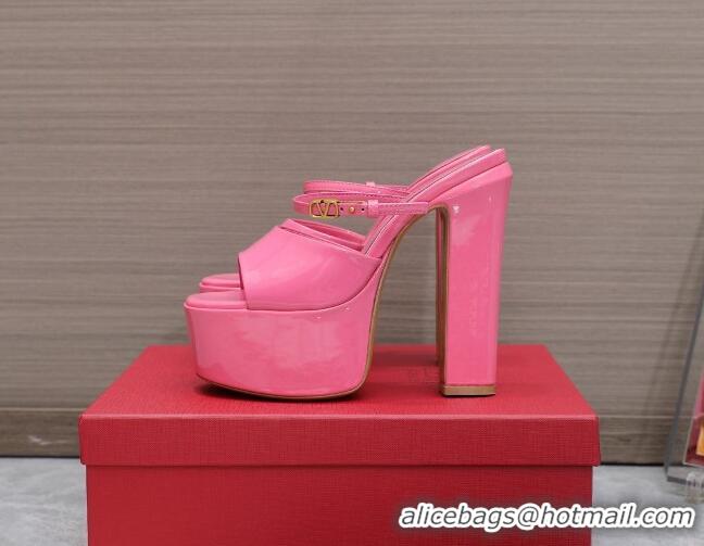 Most Popular Valentino Tan-Go Platform Slides Sandals 15.5cm in Patent Leather Light Pink 013075