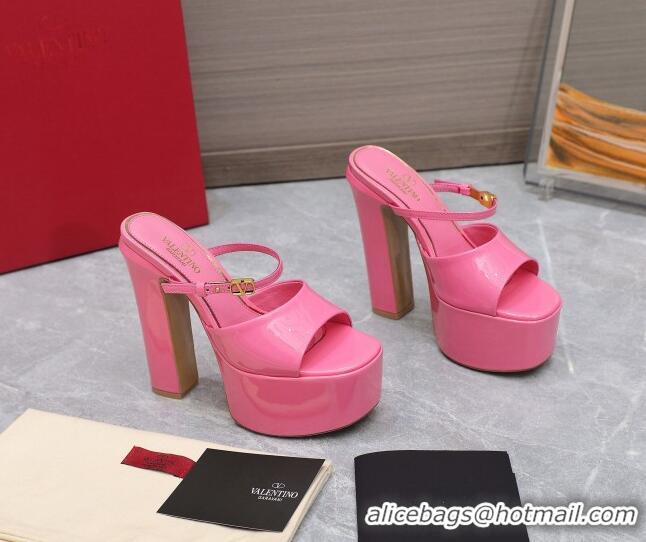 Most Popular Valentino Tan-Go Platform Slides Sandals 15.5cm in Patent Leather Light Pink 013075