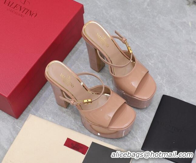 Lower Price Valentino Tan-Go Platform Slides Sandals 15.5cm in Patent Leather Rose Beige 013076