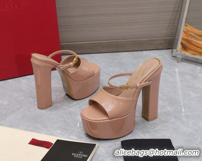 Lower Price Valentino Tan-Go Platform Slides Sandals 15.5cm in Patent Leather Rose Beige 013076