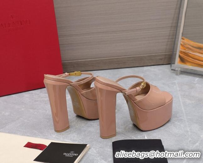 Lower Price Valentino Tan-Go Platform Slides Sandals 15.5cm in Patent Leather Rose Beige 013076