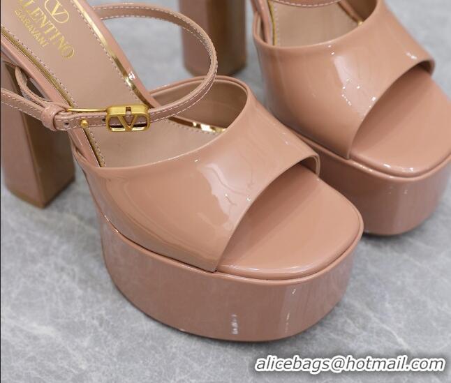 Lower Price Valentino Tan-Go Platform Slides Sandals 15.5cm in Patent Leather Rose Beige 013076