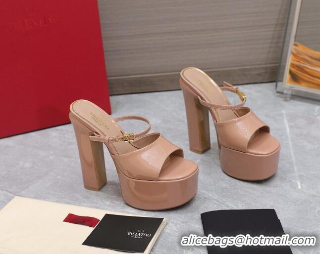 Lower Price Valentino Tan-Go Platform Slides Sandals 15.5cm in Patent Leather Rose Beige 013076