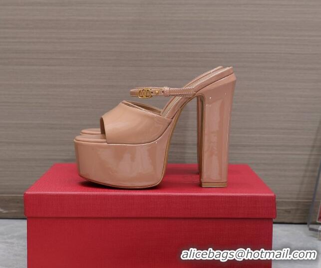 Lower Price Valentino Tan-Go Platform Slides Sandals 15.5cm in Patent Leather Rose Beige 013076