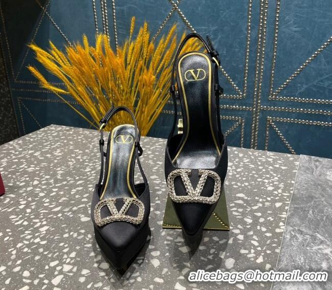 Discount Valentino Crystal VLogo Silk Platform Slingback Pumps 10.3cm Black 020963