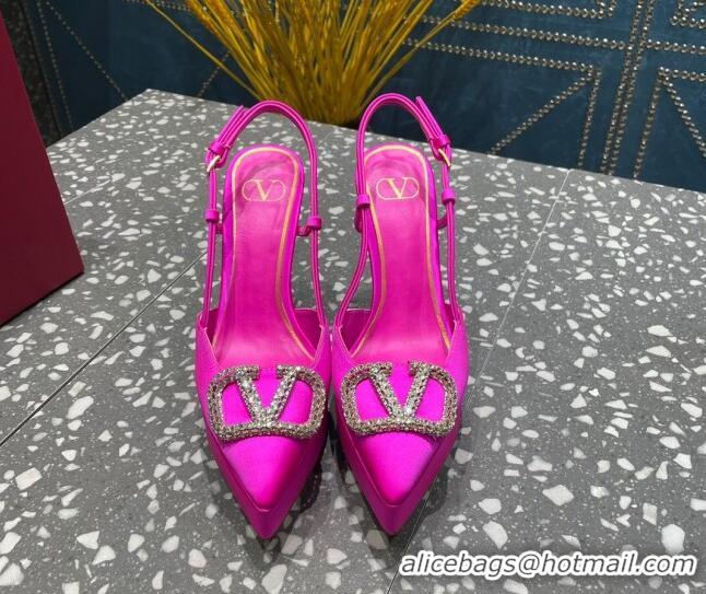 Top Grade Valentino Crystal VLogo Silk Platform Slingback Pumps 10.3cm PP Pink 020965