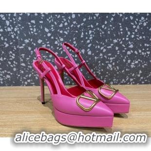 Duplicate Valentino Metal VLogo Lambskin Platform Slingback Pumps 10.3cm Pink 020966