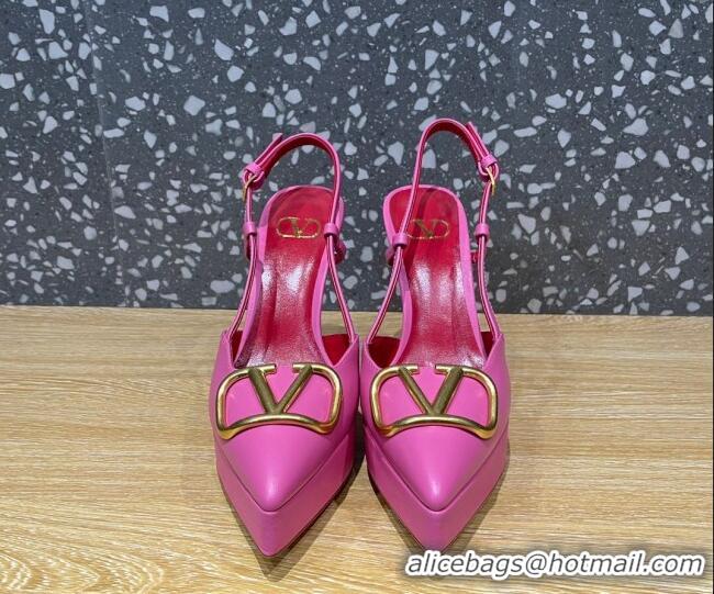 Duplicate Valentino Metal VLogo Lambskin Platform Slingback Pumps 10.3cm Pink 020966