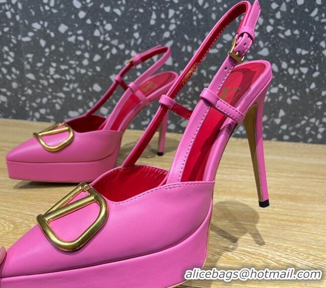 Duplicate Valentino Metal VLogo Lambskin Platform Slingback Pumps 10.3cm Pink 020966