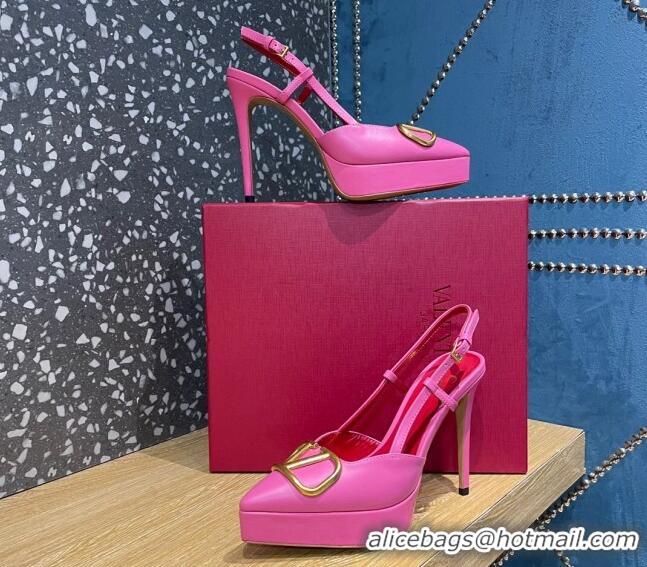 Duplicate Valentino Metal VLogo Lambskin Platform Slingback Pumps 10.3cm Pink 020966