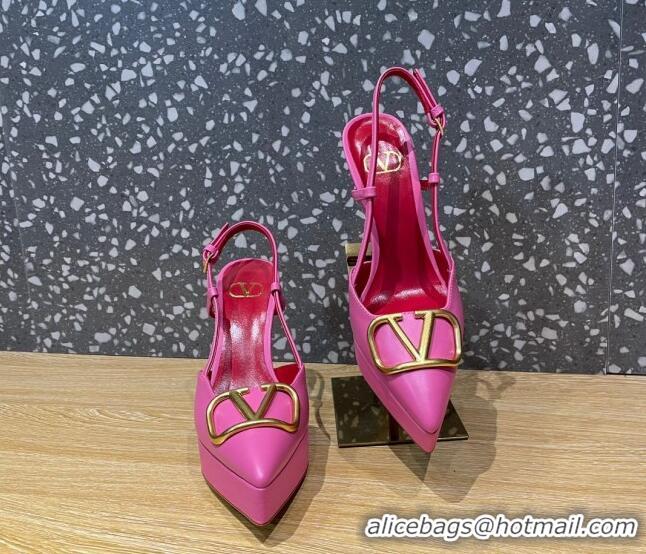 Duplicate Valentino Metal VLogo Lambskin Platform Slingback Pumps 10.3cm Pink 020966