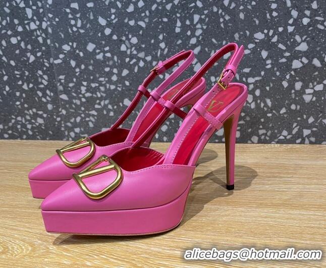 Duplicate Valentino Metal VLogo Lambskin Platform Slingback Pumps 10.3cm Pink 020966