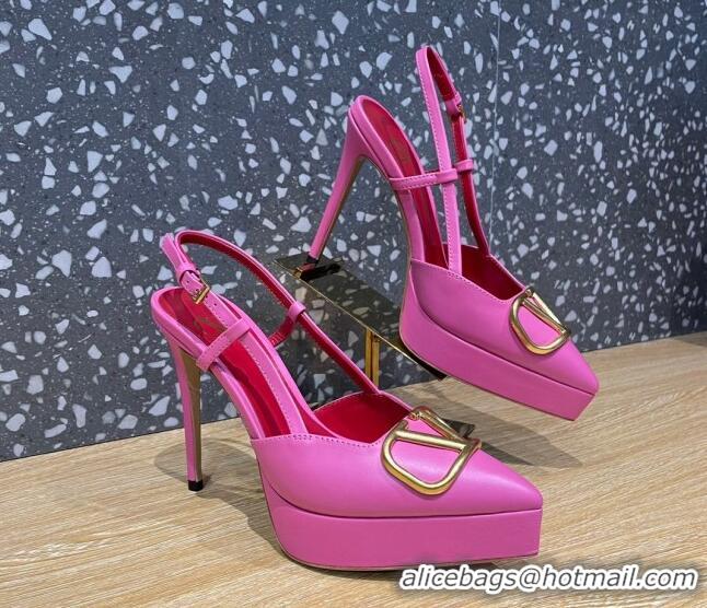 Duplicate Valentino Metal VLogo Lambskin Platform Slingback Pumps 10.3cm Pink 020966