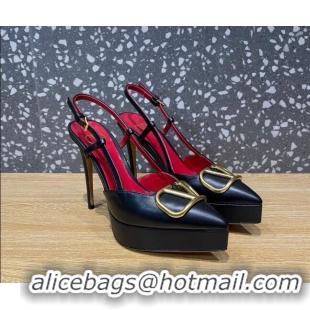 Good Looking Valentino Metal VLogo Lambskin Platform Slingback Pumps 10.3cm Black 020968